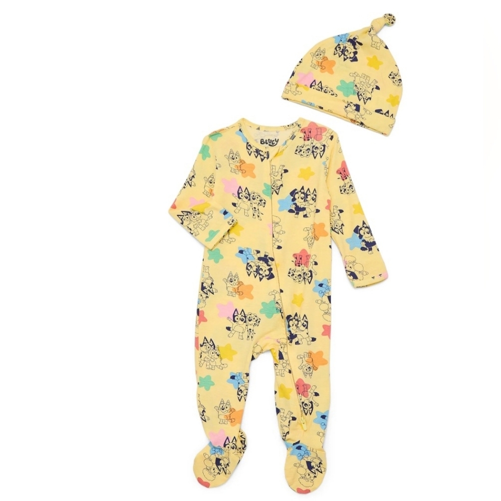 Bluey Footed Sleeper With Matching Hat